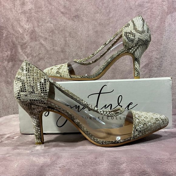 Journee Collection Shoes - Snakeskin Print Heels “Gabbie” Clear Sides